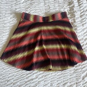 Volume One Brown Red Maroon Yellow Orange Chevron Skater Mini Skirt